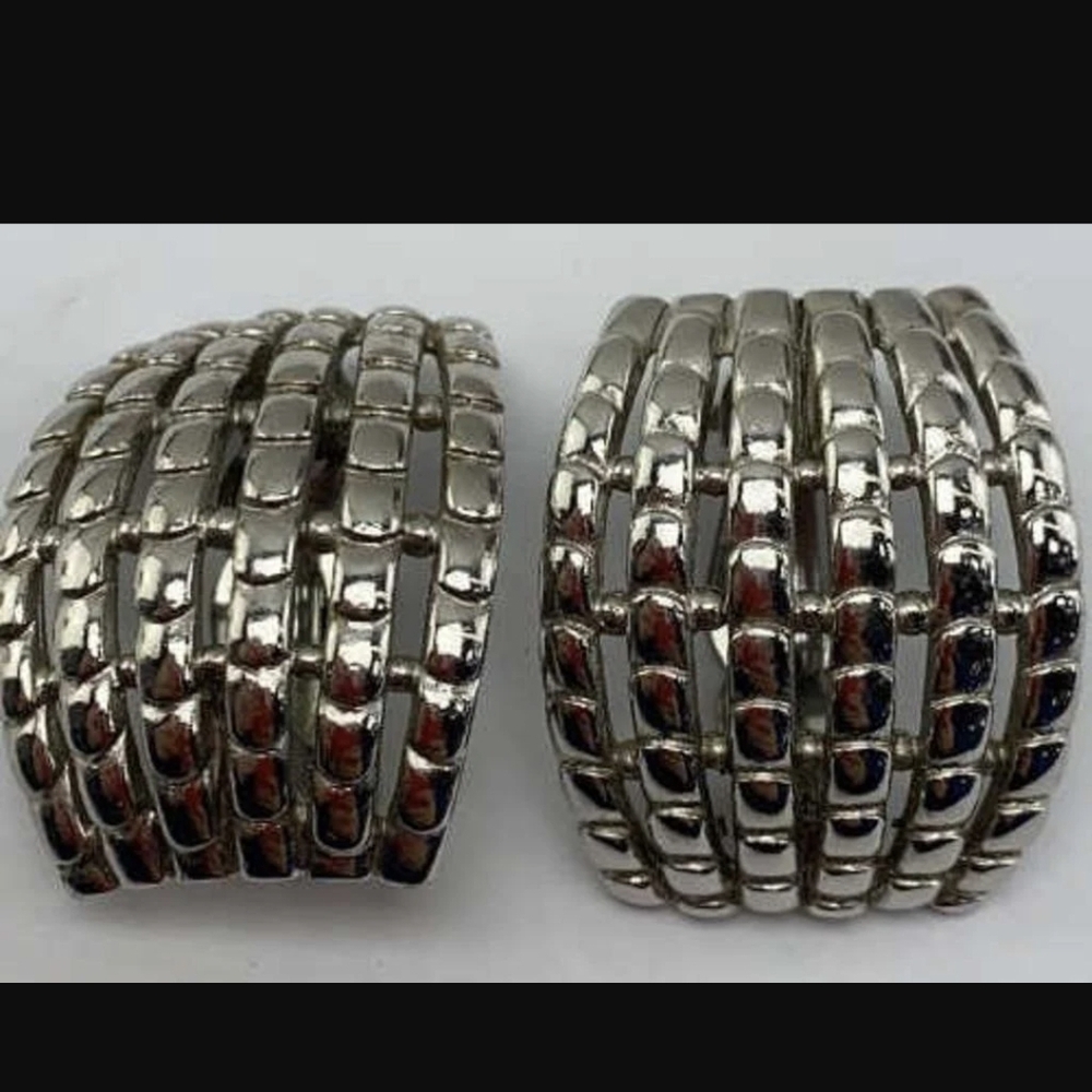 VINTAGE Erwin Pearl Hallmark Chic Silver Tone Clip Earrings Mid-Century